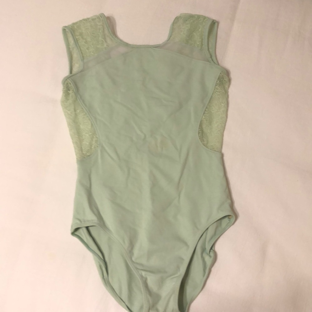 Mint green lace back leotard